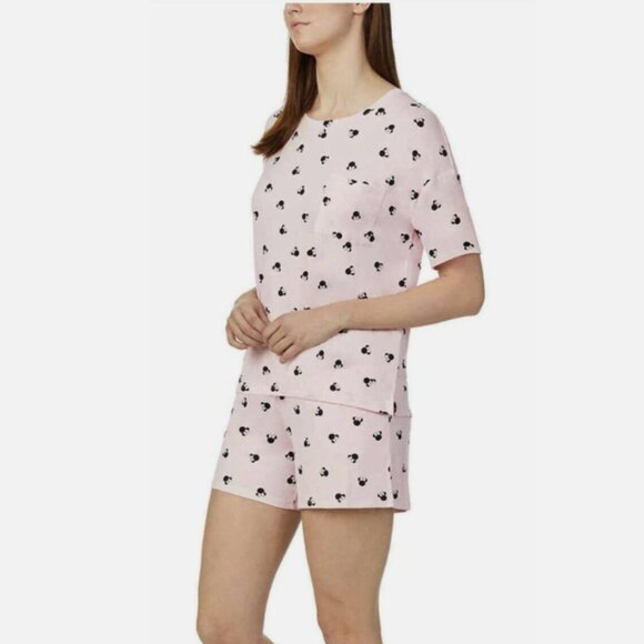 Disney Minnie Mouse Pink Pajama Set Short Sleeve Top Shorts Pockets Size M - Picture 7 of 16
